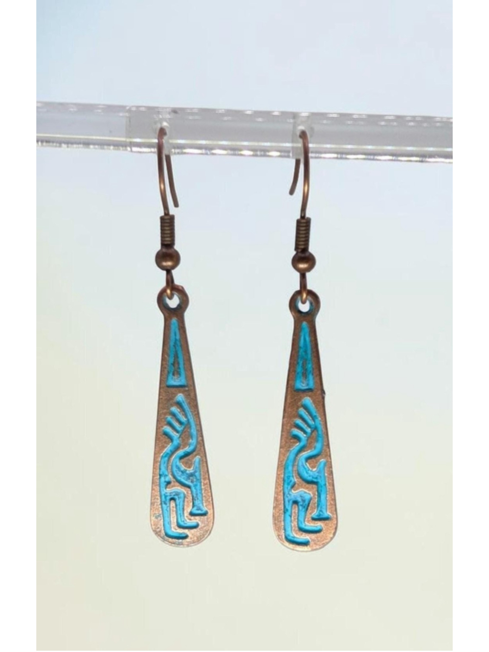 Kokopelli Dangle Earrings, Antique Style Copper Patina Tone Southwestern